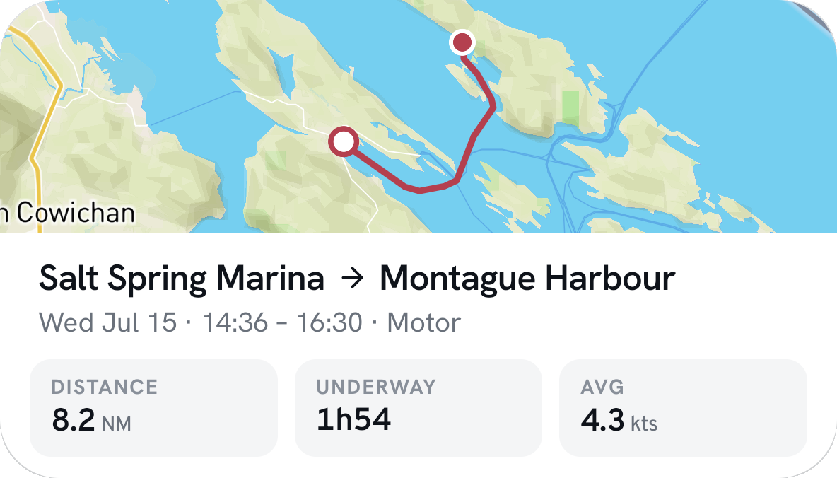 Skana journey card for Salt Spring Marina to Montague Harbour
